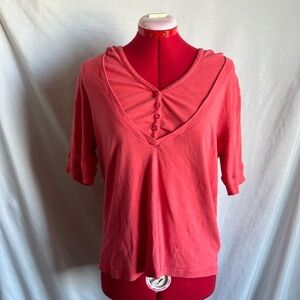 LL89 Cotton ginny hooded t shirt with button v neck detailing